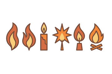 Fire and light source icons featuring candle, sparkler, and campfire elements