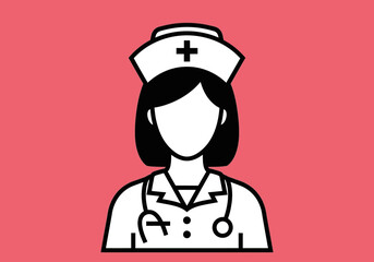Female Nurse Avatar Icon with Stethoscope and Cross Cap on Solid Pink Background