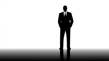 Obraz premium Man in suit standing against plain wall professional male figure in formal business suit standing composed against an uncluttered white wall