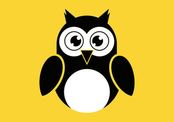Minimalist Black and White Owl Graphic Illustration on Bright Yellow Background