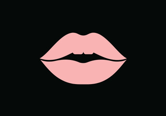 Pink Feminine Lips Vector Icon on Black Background