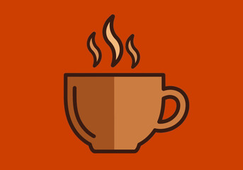 Steaming Coffee Cup on Orange Background, Warm and Relaxing Flat Illustration
