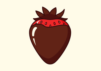 Chocolate Dipped Strawberry Illustration, Sweet Dessert Cartoon Graphic Isolated on Cream Background