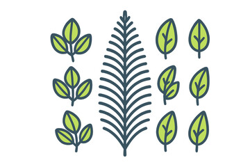 Collection of stylized green leaves and botanical elements for nature designs