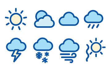 Different weather icons representing sun, clouds, rain, snow, and more in a concise layout for weather communication