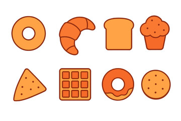 Assortment of diverse breakfast pastries, baked goods, and snack food items