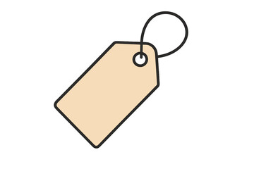 Simple blank beige price tag with black outline and string loop for retail items