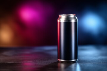 Energy drink can with sleek design stands prominently against a vibrant background, showcasing marketing potential and modern branding for beverage industry