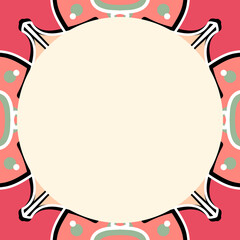 Floral Circle Frame with Ornamental Border in Red and Beige