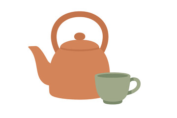 Brightly colored teapot and cup on a clean background for a cozy tea time moment