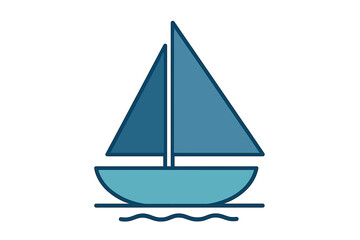 Stylized blue sailboat icon with triangular sails floating on calm water surface