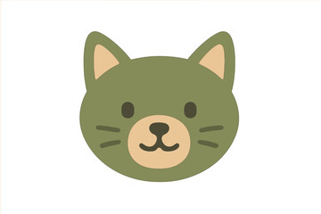Cute minimalist green cat face with beige details on a clean white background