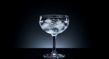 Refreshing glass of water with ice cubes on a dark background showcasing clear beverage