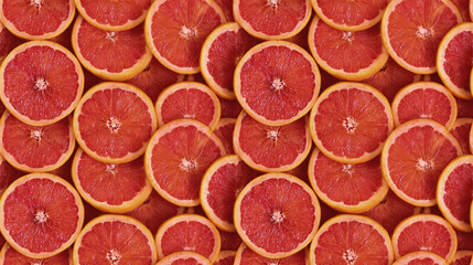 Pink grapefruit seamless background, citrus fruit pattern, fresh healthy food texture, full frame photo.