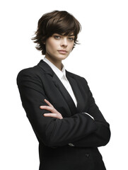 Confident Businesswoman in Stylish Suit with Modern Androgynous Look