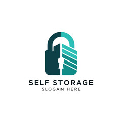Fototapeta premium Self storage logo with padlock and cityscape
