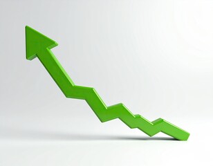 Green up arrow pointing diagonally on a plain background