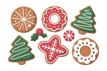 A festive assortment of christmas gingerbread cookies on white