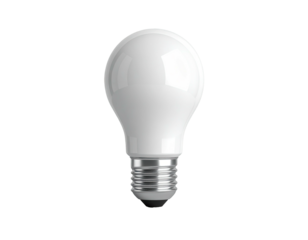 A pristine white light bulb with a silver base, isolated on a black background