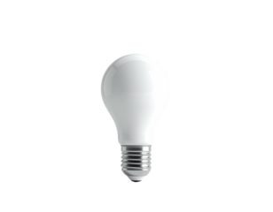 A glossy white lightbulb with a metallic screw base isolated on black