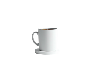 Plain white mug of dark liquid sits on a saucer against a deep black backdrop