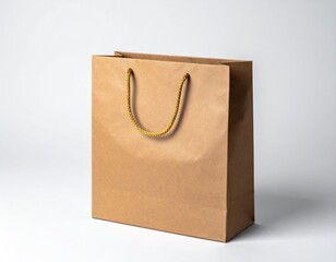 Brown kraft paper bag with rope handles on white