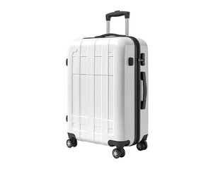 A pristine white rolling suitcase with a telescoping handle, perfect for travel