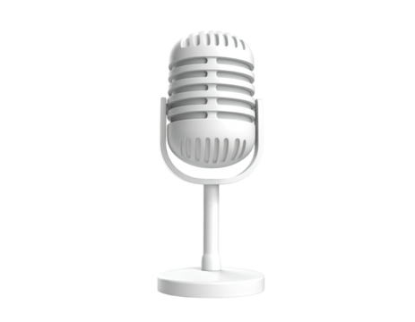 3D-rendered white classic microphone isolated against a black background