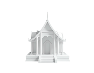 White 3D rendering of a traditional ornate building against a black backdrop