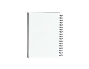 Top view of a blank white notebook with metal spiral binding on black background