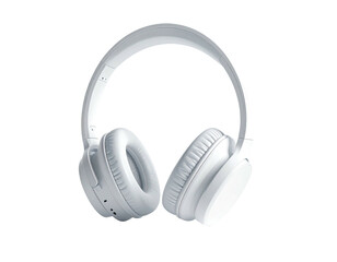 Over-ear headphones with a sleek, minimalist design, rendered in pure white