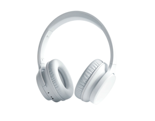 Over-ear headphones with a sleek, minimalist design, rendered in pure white