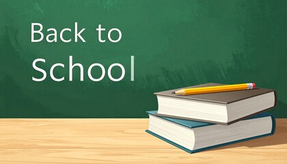 Back to School Chalkboard with Books and Pencil