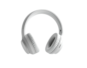 White over-ear headphones, symmetrical design, isolated on a black background