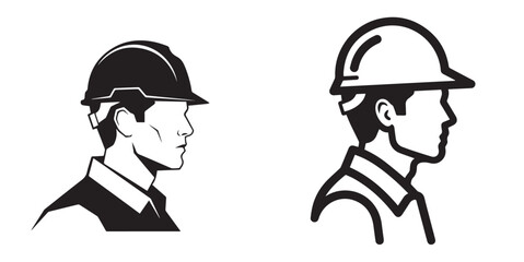 Profile Illustrations of Workers Wearing Safety Hard Hats