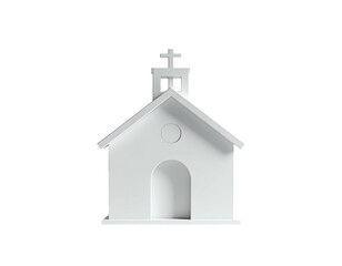 3D rendered, minimalist white chapel with cross on top, set against black background
