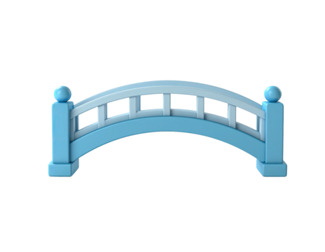 3D-rendered light blue arched bridge with white railings, isolated on black - Powered by Adobe