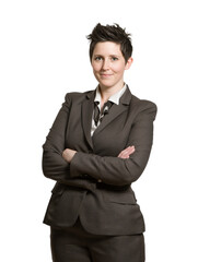Confident Businesswoman in Stylish Suit with Modern Androgynous Look