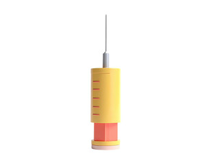A 3D render of a syringe filled with yellow liquid, isolated on black