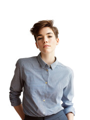 Confident Businesswoman in Stylish Suit with Modern Androgynous Look