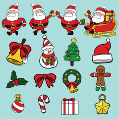 Christmas holiday cartoon icon and elements sticker set illustration