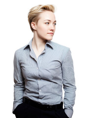 Confident Businesswoman in Stylish Suit with Modern Androgynous Look