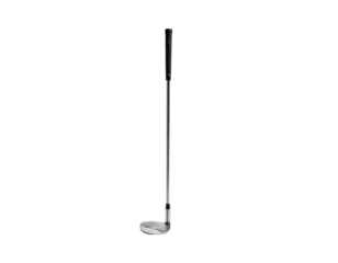 A detailed illustration of a golf club against a stark black background
