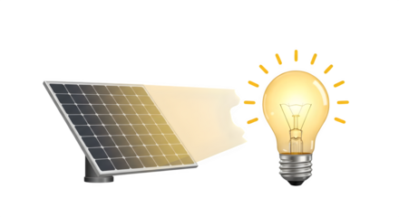 Solar panel energy flows to lightbulb, highlighting clean power. Perfect for eco branding, green energy promos, technology presentations.