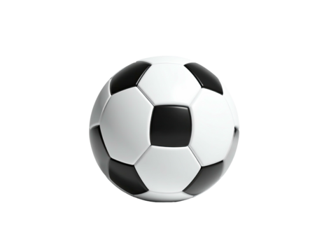 A perfect, isolated soccer ball, with contrasting black and white panels, on black