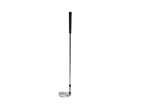 A detailed illustration of a golf club against a stark black background