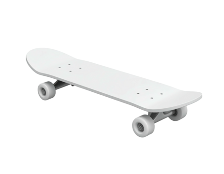 A digital, monochrome skateboard at an angle, isolated on a black background