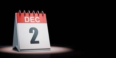 December 2 Calendar Spotlighted on Black Background