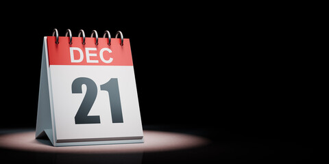December 21 Calendar Spotlighted on Black Background
