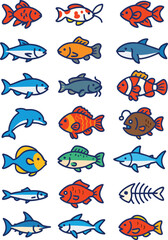 Obraz premium Colorful cartoon fish collection